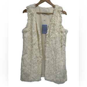 NWT Sail To Sable Faux Fur Eyelash Cream Sleeveless Cardigan Sweater Vest - S